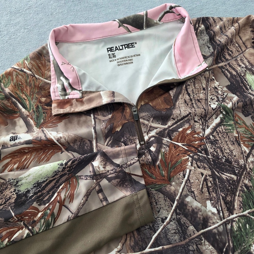Realtree AP Pink Camo Quarter Zip Pullover Womens XL Performance Top